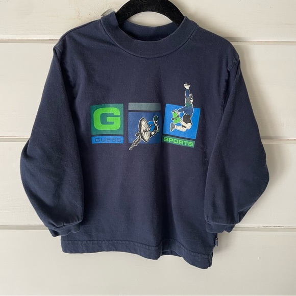 VTG Y2K Guess Sports Kids Navy Graphic Long Sleeve Tee 4T - Picture 1 of 4